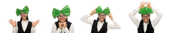 带着绿色大领结的男人有一个有趣的概念 — 图库照片