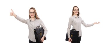 Dosyası olan iş kadını beyazla izole edilmiş.