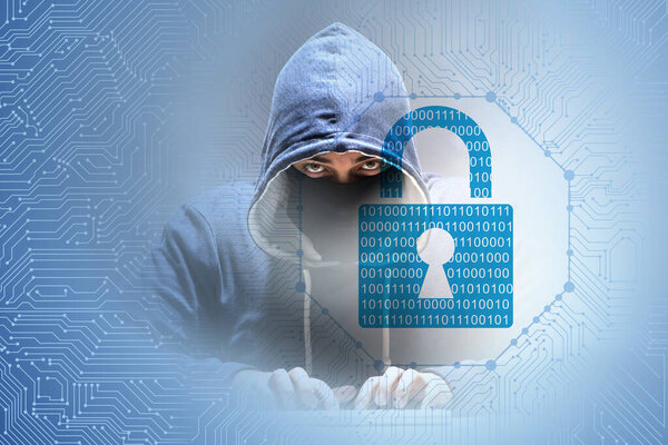 Молодой хакер в кибербезопасности концепции
