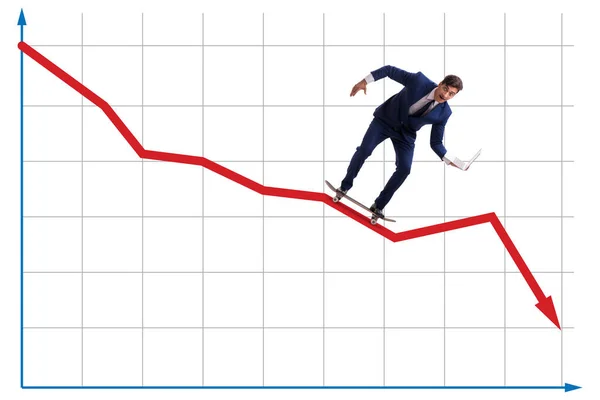 Businessman riding skateboard on financial graph — Stock Photo, Image