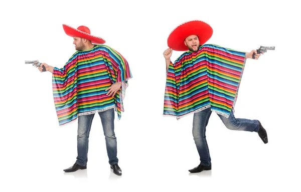 Engraçado mexicano segurando pistola isolado no branco — Fotografia de Stock