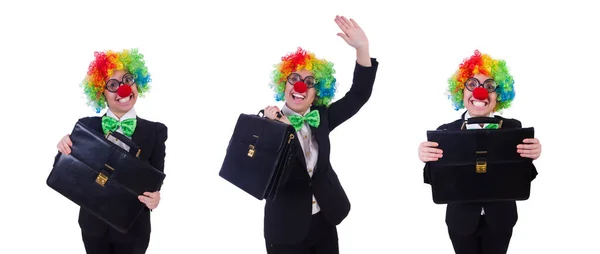 Frau Clown Geschäftsfrau isoliert auf weiß — Stockfoto