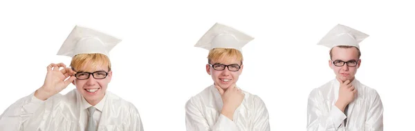 Ung manlig elev utexaminerad från gymnasiet på vit — Stockfoto