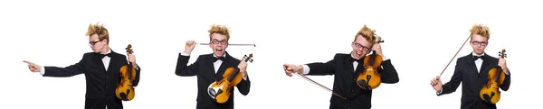 Jeune musicien avec violon isolé sur blanc — Photo