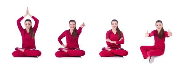 Mujer joven haciendo ejercicios en blanco — Foto de Stock