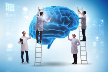 Bir grup doktor insan beynini inceliyor.