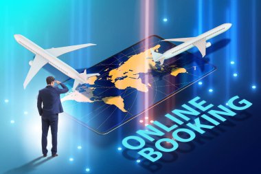 İş adamıyla online uçuş rezervasyonu kavramı