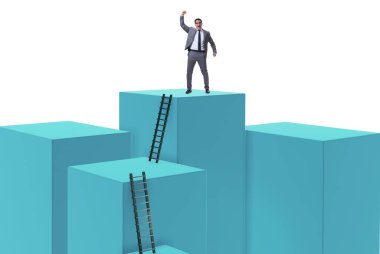 Bloğun tepesindeki işadamı beyazda izole edildi