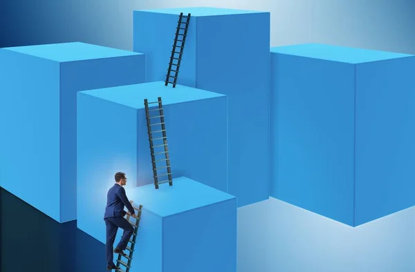ビジネスマンの挑戦ビジネス コンセプトでブロックを登る — ストック写真