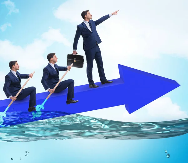 The teamwork concept with businessmen on boat — Stock Photo, Image