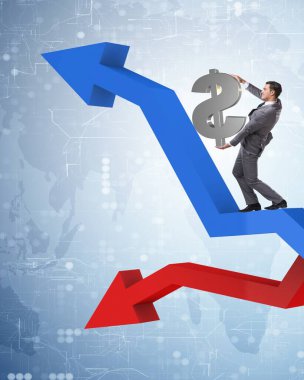 Büyüme ve azalma grafikleri olan işadamı.