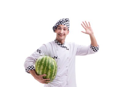 Beyaz karpuzlu genç aşçı.