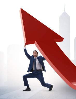 Ekonomideki büyümeyi destekleyen işadamı grafik üzerinde