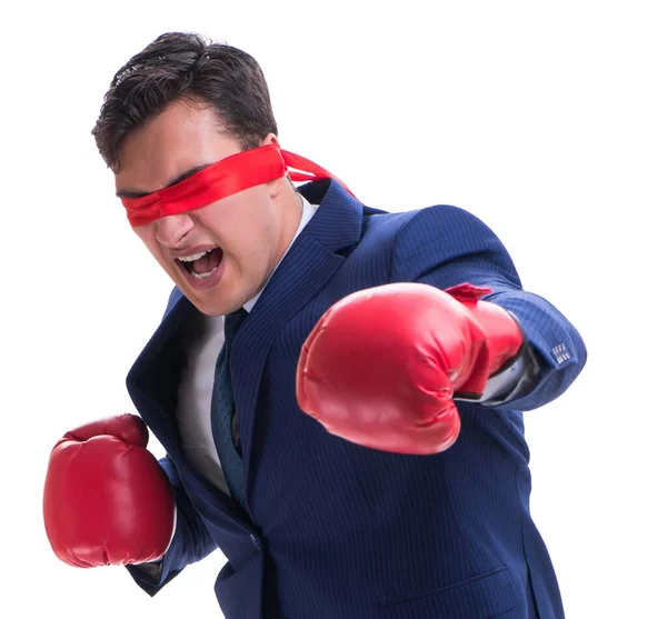 Lawyer with blindfold wearing boxing gloves isolated on white — Stock Photo, Image