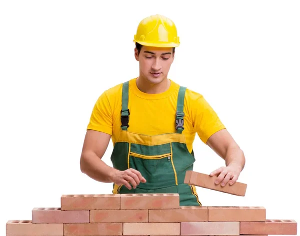 El trabajador de la construcción guapo edificio muro de ladrillo —  Fotos de Stock