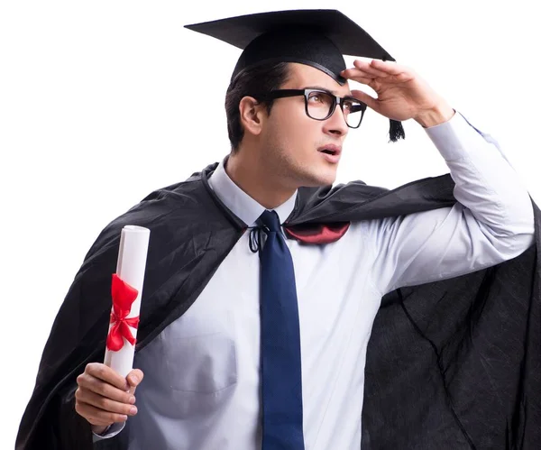 O estudante graduado isolado em fundo branco — Fotografia de Stock