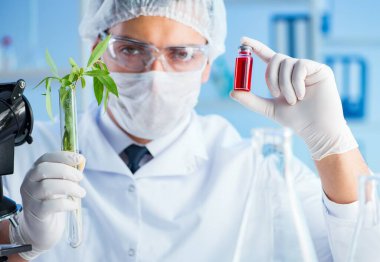 Laboratuvarda bilim adamıyla biyoteknoloji kavramı