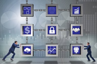 Engelleme zinciri kripto para birimi kavramında iş adamı