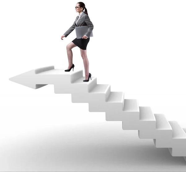 Zakenvrouw klimcarrière ladder in business concept — Stockfoto