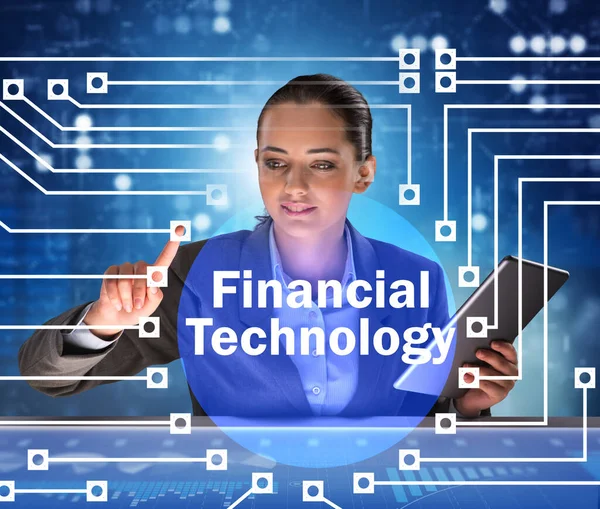 Businesswoman with tablet in financial technology fintech concep — Stock Photo, Image