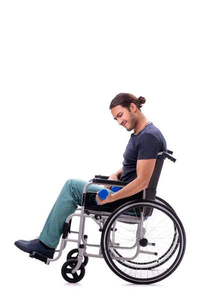 Νεαρός ανάπηρος που κάνει σωματικές ασκήσεις απομονωμένος στα λευκά — Φωτογραφία Αρχείου