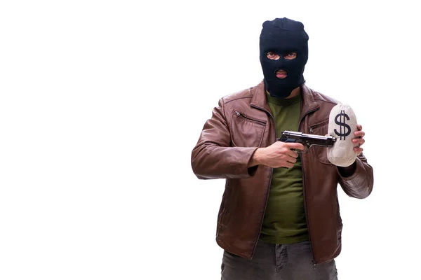 Robber wearing balaclava isolated on white background — Stock Photo, Image