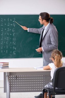 Öğretmenim ve genç kız sınıfta.