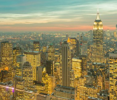 Günbatımında New York Manhattan manzarası