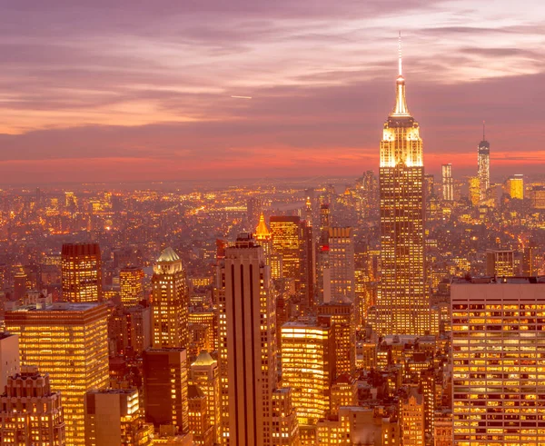 View of New York Manhattan during sunset hours