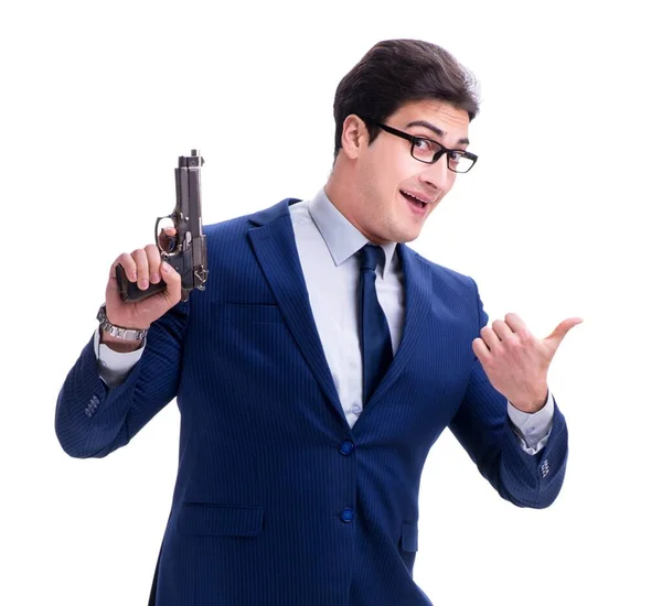 Businessman with gun isolated on white background — Stock Photo, Image