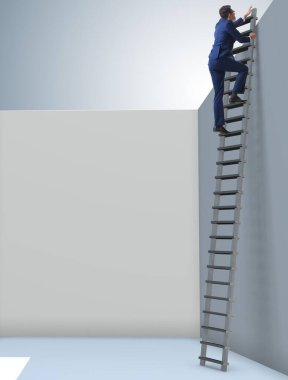 İşadamı sorunlardan kaçmak için merdivene tırmanıyor.