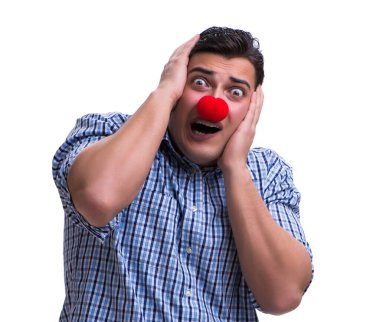 Beyaz arka planda izole komik bir palyaço.