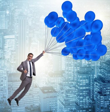 Balonla uçan iş adamı meydan okuma konseptinde