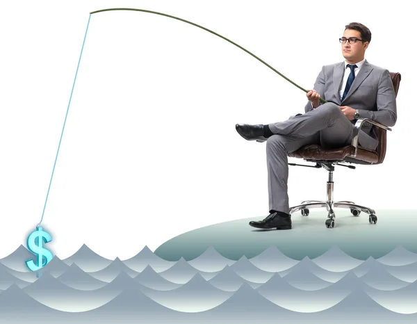 Businessman fishing out dollars from water — Stock Photo, Image