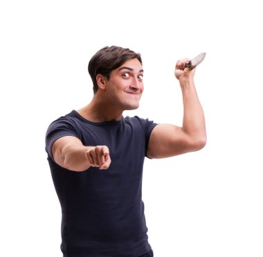 Bıçakla üzerine beyaz izole genç haydut