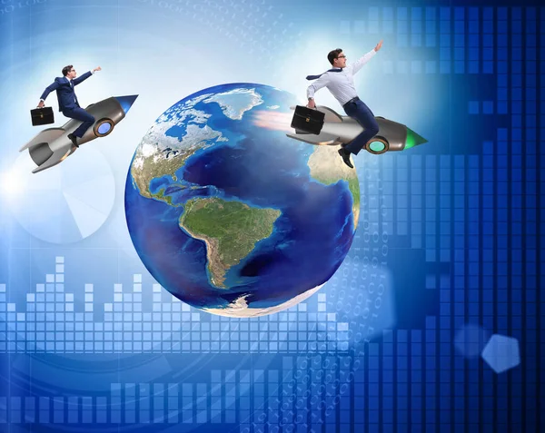 Two businessmen chasing around globe — Stock Photo, Image