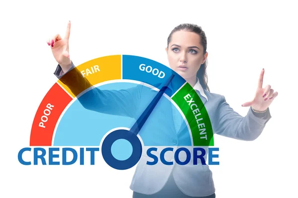 Businesswoman in credit score concept — 图库照片