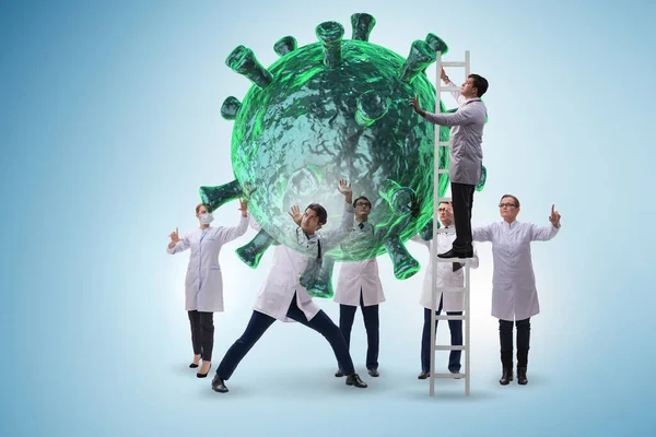 Coronavirus-Konzept mit Arzt auf der Suche nach Heilung — Stockfoto