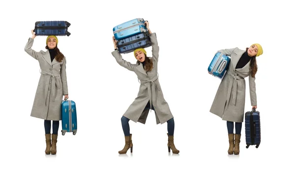 Woman with suitcase ready for winter vacation — Stock Photo, Image