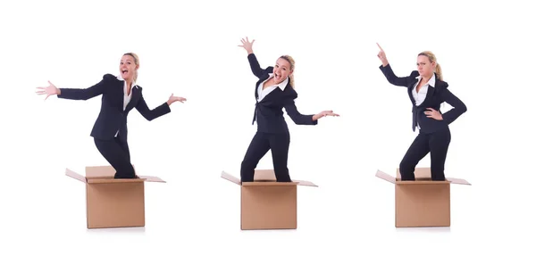 Mujer con cajas en blanco — Foto de Stock