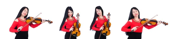 Mladá dívka s houslemi na bílém — Stock fotografie