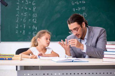 Öğretmenim ve genç kız sınıfta.