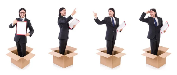 Young businessman in thinking out of box concept — Stock Photo, Image