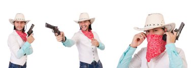 Beyaz arka planda izole edilmiş bir kovboy.