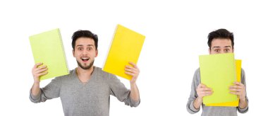 Beyaz arka planda izole genç öğrenci