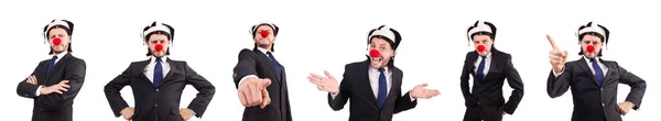 Grappige clown zakenman geïsoleerd op de witte achtergrond — Stockfoto