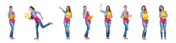 Estudiante chica con libros en blanco — Foto de Stock