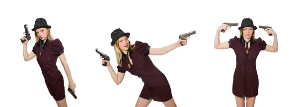 화이트에 총을 가진 젊은 여자 조 폭 — 스톡 사진