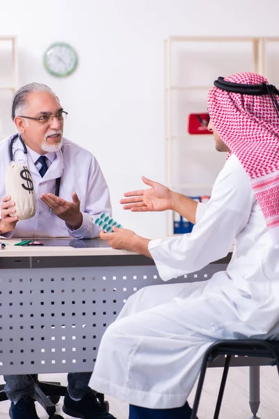 Jovem árabe masculino visitando médico masculino experiente — Fotografia de Stock