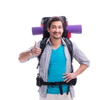 Büyük sırt çantalı sırt çantası beyaz üzerinde izole